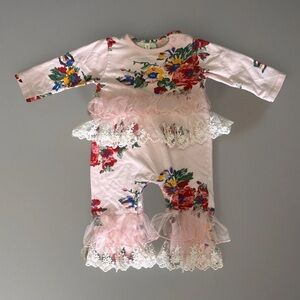 Baby Balooga Pink Floral Ruffle Bodysuit - 3-6 months